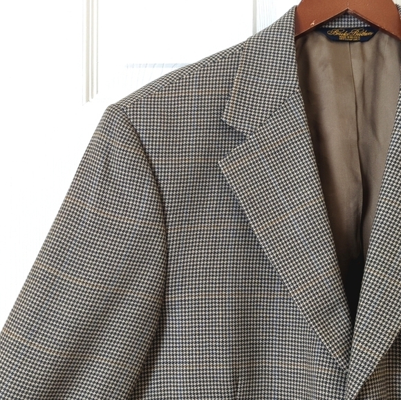 Brooks Brothers Preppy Classic Fit Houndstooth Worsted Wool Blazer Jacket Tan 40 - Picture 4 of 16